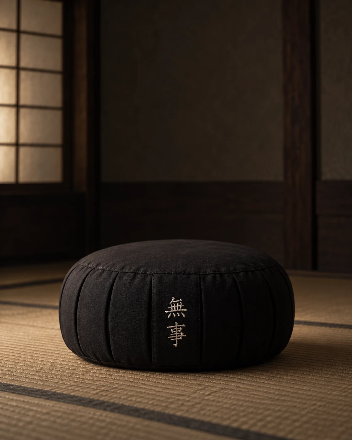 Un zafu sobre el tatami junto a la luz de una ventana
